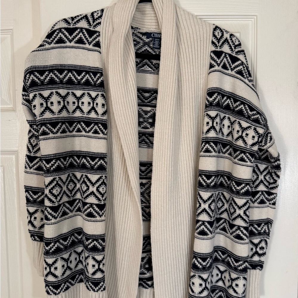 Chaps Shawl Collar Cardigan Fair Isle Sweater Small